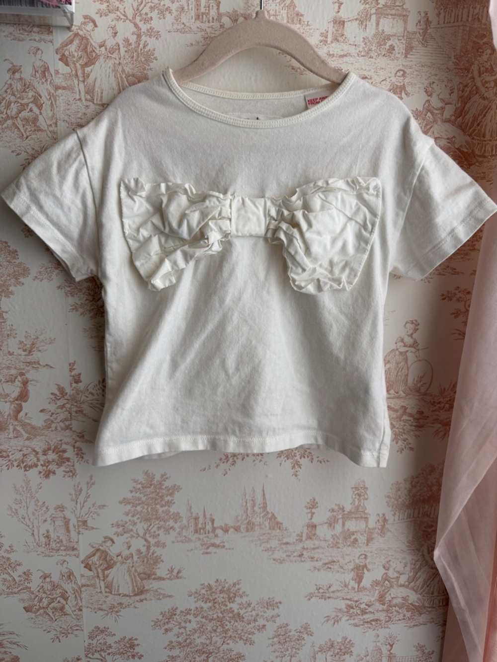 Zara Kids White Short Sleeve Tee with Ruffle Bow Size 4t